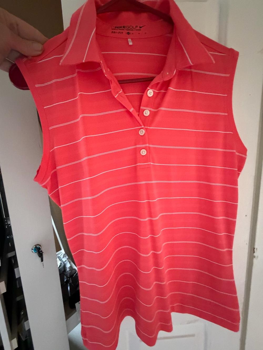 Nike Golf Women's Coral Sleeveless Striped Polo Top, Nwot